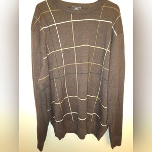 Dockers Men’s XL Brown Crewneck Sweater Windowpane Plaid Lightweight Knit